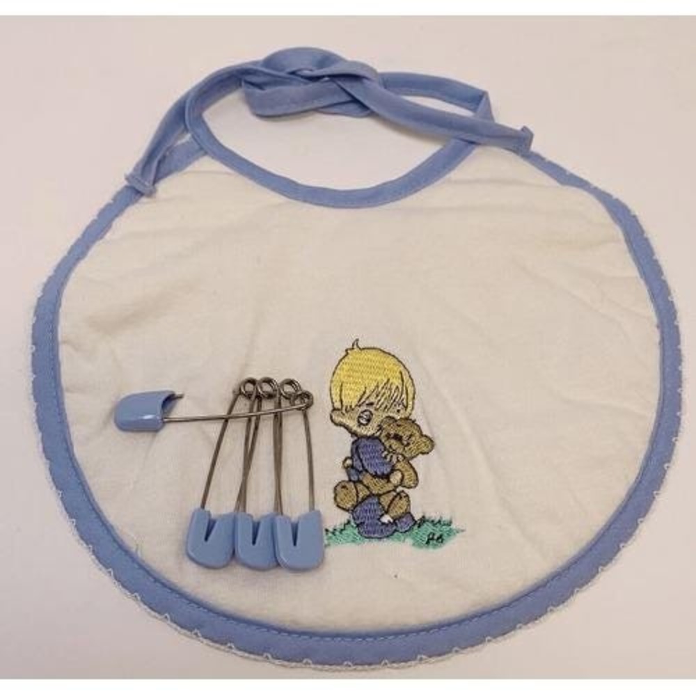 FREE w/Bundle Precious Moments Baby Boy Bib One Size Blue Purple Bear Pins 2006